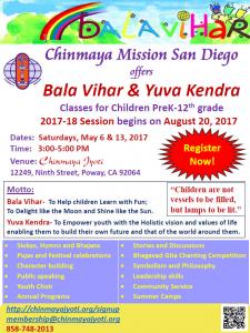 Chinmaya Mission San Diego 2017-18 School Year Information And Registration Session
