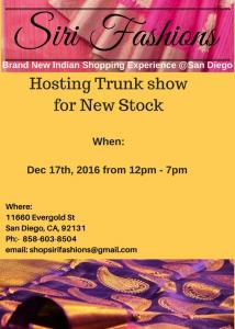 Siri Fashions Hosting A Trunk Show For Indian Clothing!!!!! 