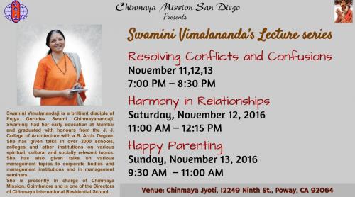 Swamini Vimalananda'S Lecture Series At Chinmaya Mission San Diego